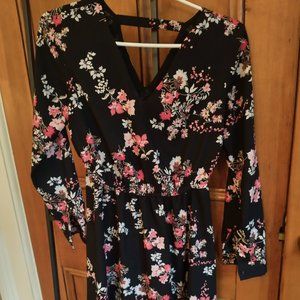 professional floral print dress, loft, size XSP, black